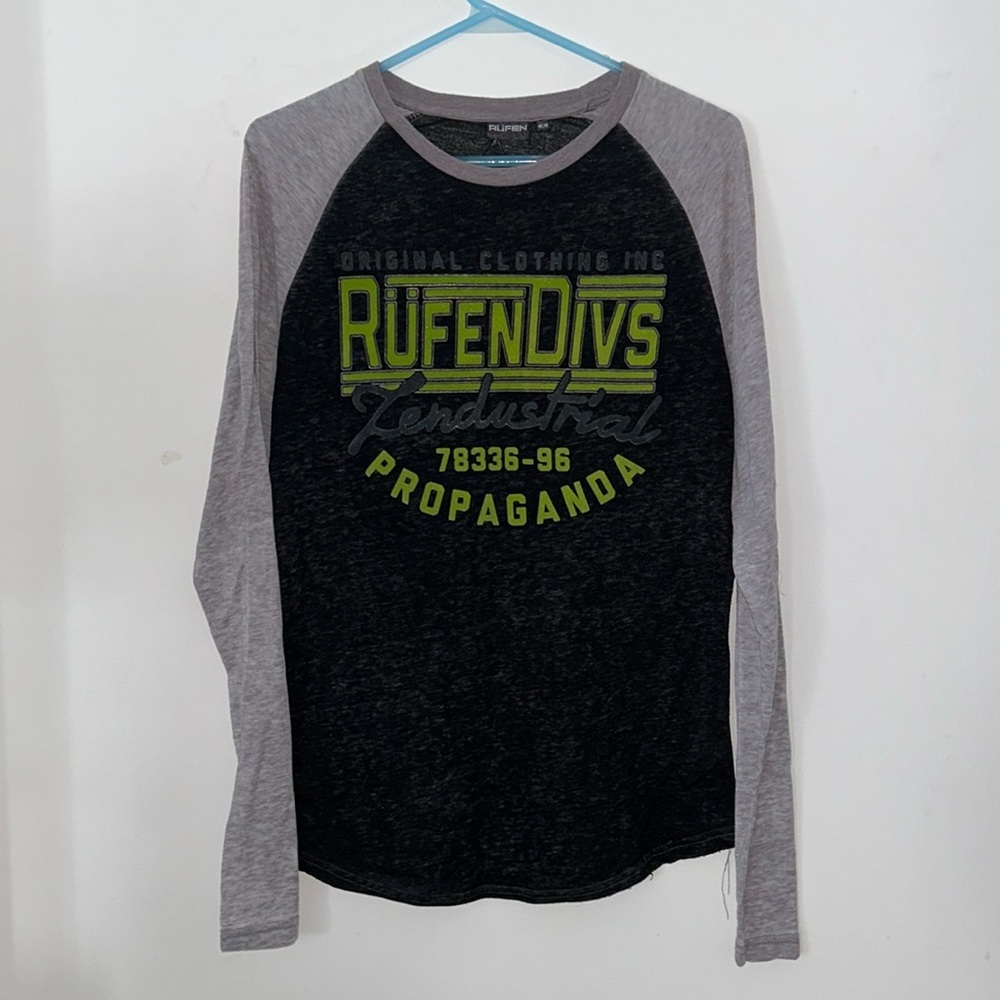Black grey Long Sleeve Rufen Propaganda Clothing TShirt Men's Size Medium